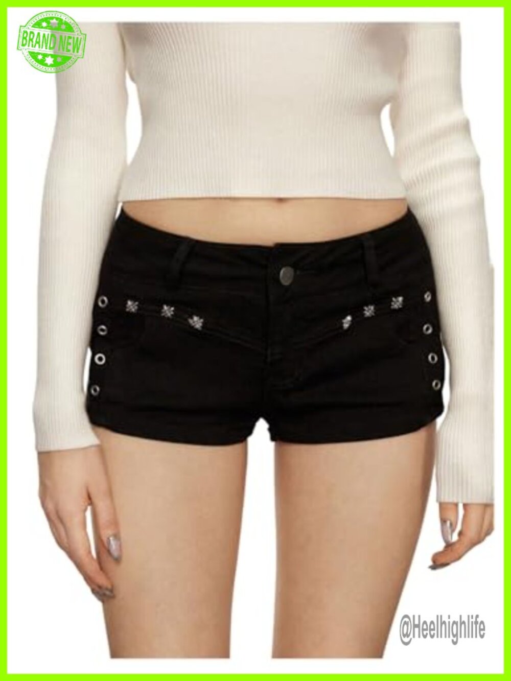 Grommet Eyelet Low Rise Denim Mini Shorts Slim Fit Rave Clubwear
